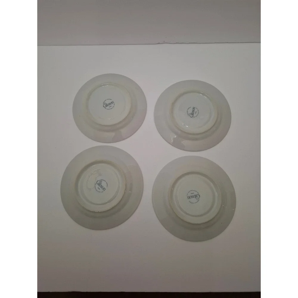 Gibson China Cottagecore Floral Saucers Navy Ribbon Wreath Set of 4